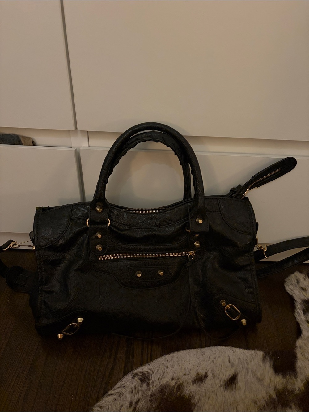 Classic Black Leather Satchel Handbag